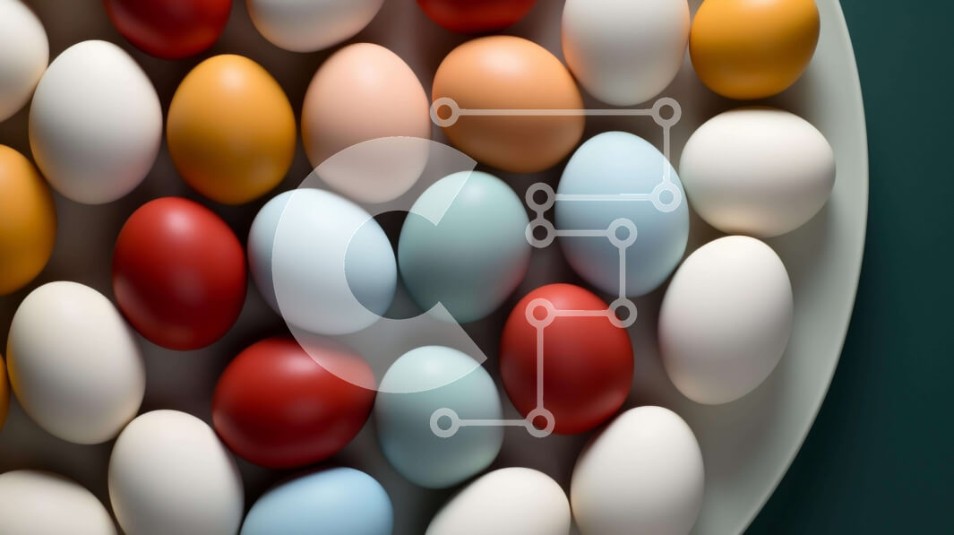 Σετ των 2 Intra Συλλεκτικό Ξύλινο Παζλ Plywood  4mm - Πολύχρωμα Πασχαλινά αυγά στο άσπρο πιάτο Σε Ξύλινο Κουτί - Διαστάσεις: 10x10 cm – 25 κομμάτια