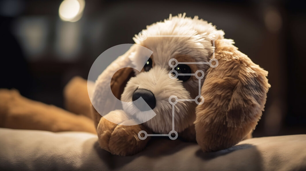 Intra Συλλεκτικό Ξύλινο Παζλ Plywood  4mm - Καφέ και λευκό γεμιστό σκυλί που στηρίζεται σε πολυθρόνα Σε Ξύλινο Κουτί - Διαστάσεις: 10x10 cm – 25 κομμάτια