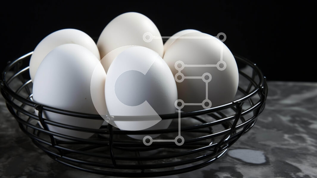 Σετ των 2 Intra Συλλεκτικό Ξύλινο Παζλ Plywood  4mm - Καλάθι με έξι λευκά αυγά σε μαρμάρινο πάγκο Σε Ξύλινο Κουτί - Διαστάσεις: 10x10 cm – 25 κομμάτια