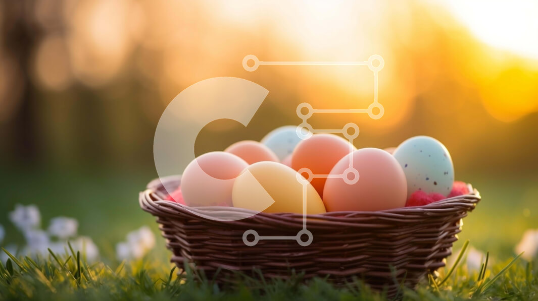 Intra Συλλεκτικό Ξύλινο Παζλ Plywood  4mm - Πολύχρωμα Πασχαλινά αυγά σε ένα καλάθι στο ηλιοβασίλεμα Σε Ξύλινο Κουτί - Διαστάσεις: 10x10 cm – 25 κομμάτια