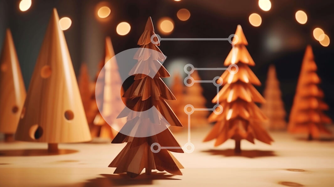 Intra Συλλεκτικό Ξύλινο Παζλ Plywood  4mm - Ομάδα ξύλινων χριστουγεννιάτικων δέντρων με φώτα Σε Ξύλινο Κουτί - Διαστάσεις: 10x10 cm – 25 κομμάτια