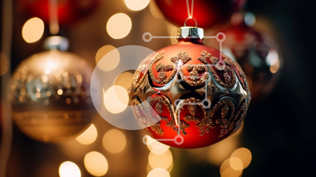 Intra Συλλεκτικό Ξύλινο Παζλ Plywood  4mm - Κόκκινα και χρυσά εορταστικά στολίδια που κρέμονται Σε Ξύλινο Κουτί - Διαστάσεις: 10x10 cm – 25 κομμάτια