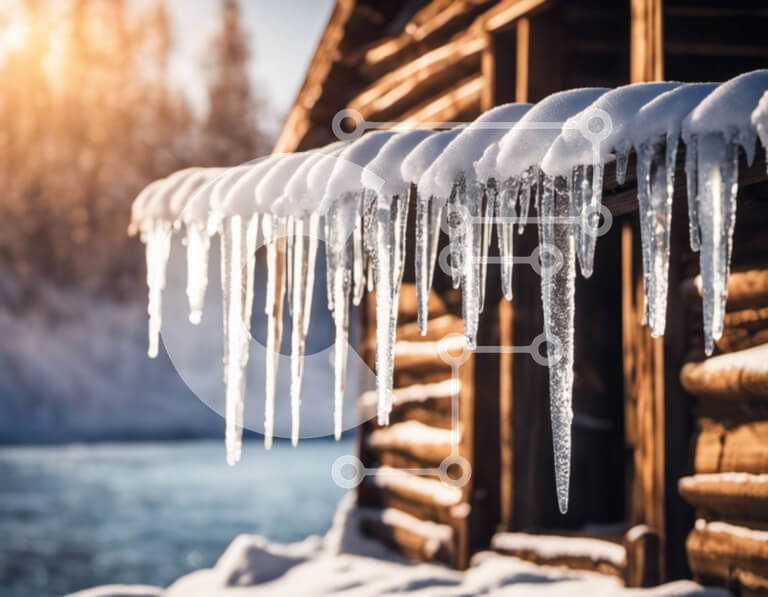 Intra Συλλεκτικό Ξύλινο Παζλ Plywood  4mm - Χειμερινή σκηνή: παγάκια σε μια ξύλινη καμπίνα Σε Ξύλινο Κουτί - Διαστάσεις: 10x10 cm – 25 κομμάτια