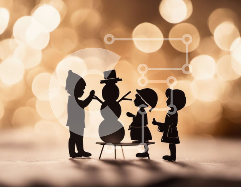 Intra Συλλεκτικό Ξύλινο Παζλ Plywood  4mm - Σιλουέτα των παιδιών που χτίζουν έναν χιονάνθρωπο Σε Ξύλινο Κουτί - Διαστάσεις Puzzle: 10x10 cm – 25 κομμάτια