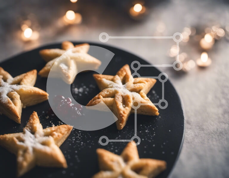 Σετ των 2 Intra Συλλεκτικό Ξύλινο Παζλ Plywood  4mm - Μπισκότα σε σχήμα αστεριού σε μαύρο πιάτο Σε Ξύλινο Κουτί - Διαστάσεις: 10x10 cm – 25 κομμάτια