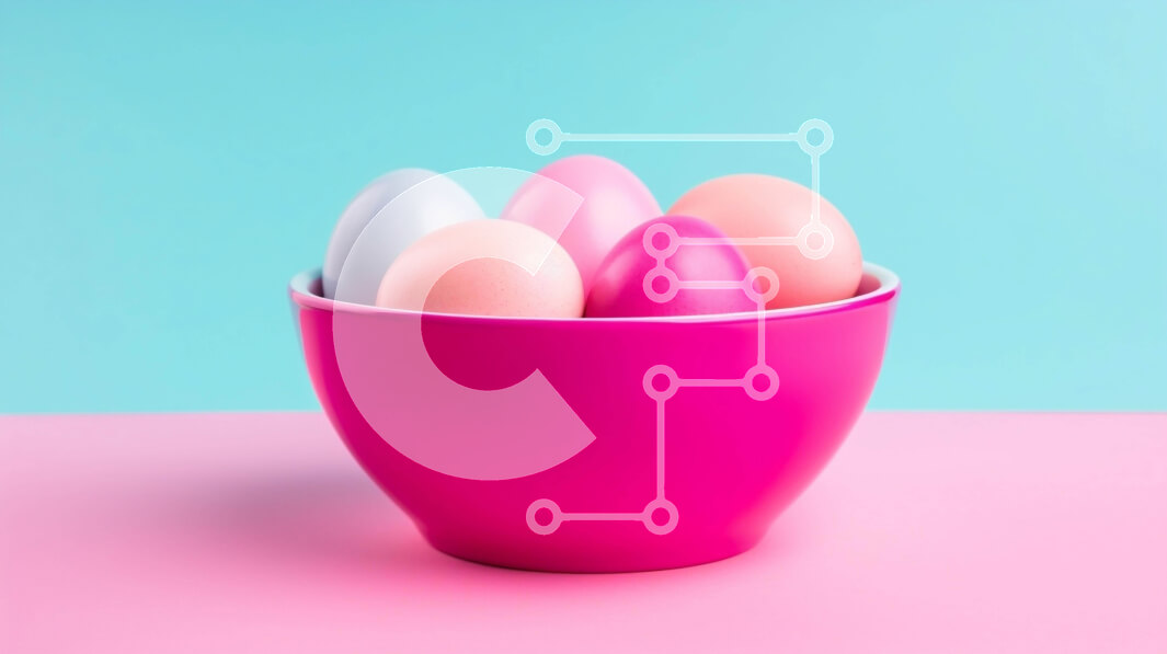 Intra Συλλεκτικό Ξύλινο Παζλ Plywood  4mm - Πολύχρωμα Πασχαλινά αυγά σε ένα ροζ μπολ σε πορτοκαλί και ροζ φόντο Σε Ξύλινο Κουτί - Διαστάσεις: 10x10 cm – 25 κομμάτια