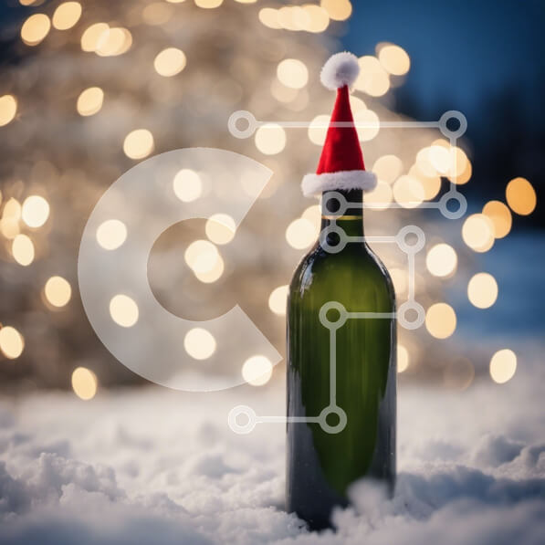 Intra Συλλεκτικό Ξύλινο Παζλ Plywood  4mm - Εορταστική χειμερινή σκηνή με μπουκάλι κρασιού και χριστουγεννιάτικο δέντρο Σε Ξύλινο Κουτί - Διαστάσεις Puzzle: 10x10 cm – 25 κομμάτια