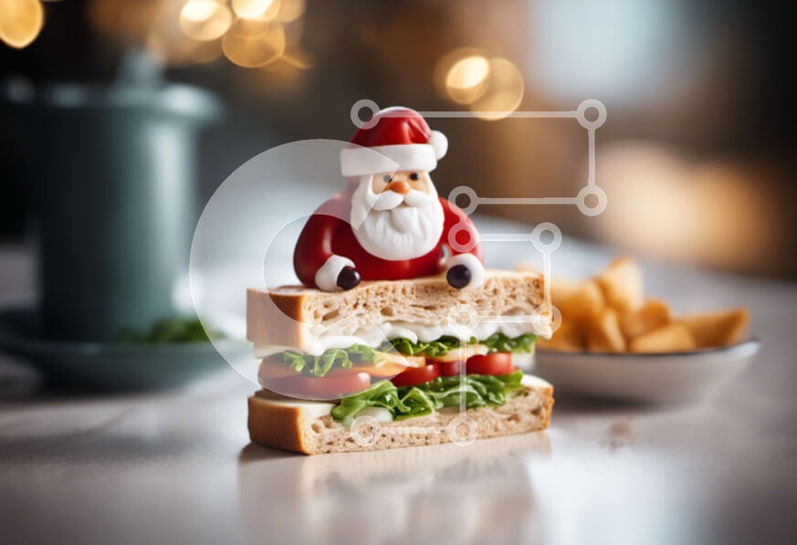 Σετ των 2 Intra Συλλεκτικό Ξύλινο Παζλ Plywood  4mm - Ειδώλιο Άγιου Βασίλη σε σάντουιτς με μαρούλι, ντομάτες και τουρσιά Σε Ξύλινο Κουτί - Διαστάσεις: 10x10 cm – 25 κομμάτια