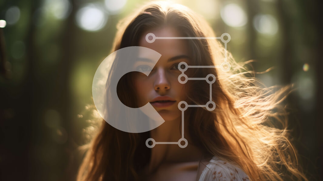 Intra Συλλεκτικό Ξύλινο Παζλ Plywood  4mm - Νεαρή γυναίκα που στέκεται στο δάσος με το φως του ήλιου Σε Ξύλινο Κουτί - Διαστάσεις: 10x10 cm – 25 κομμάτια