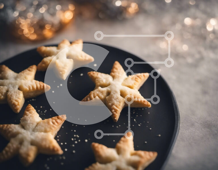 Σετ των 2 Intra Συλλεκτικό Ξύλινο Παζλ Plywood  4mm - Μπισκότα σε σχήμα αστεριού σε μαύρο πιάτο με διακοσμητικά από νιφάδες χιονιού Σε Ξύλινο Κουτί - Διαστάσεις: 10x10 cm – 25 κομμάτια