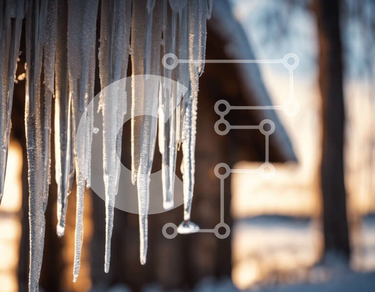 Intra Συλλεκτικό Ξύλινο Παζλ Plywood  4mm - Παγάκια που κρέμονται από μια ξύλινη καμπίνα σε χιονισμένο τοπίο Σε Ξύλινο Κουτί - Διαστάσεις: 10x10 cm – 25 κομμάτια