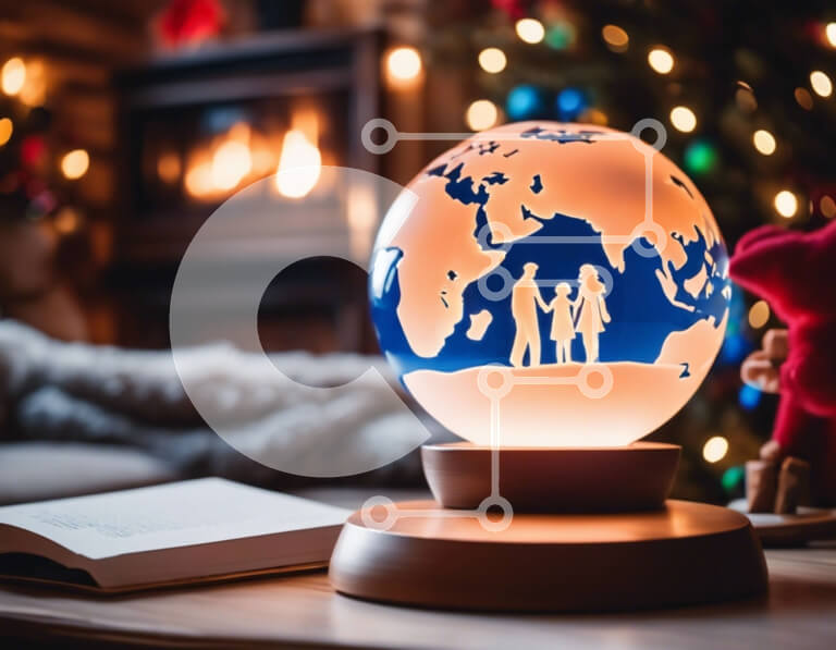 Intra Συλλεκτικό Ξύλινο Παζλ Plywood  4mm - Σφαίρα διακοπών και οικογενειακές σιλουέτες σε ένα διακοσμητικό βιβλίο Σε Ξύλινο Κουτί - Διαστάσεις Puzzle: 10x10 cm – 25 κομμάτια