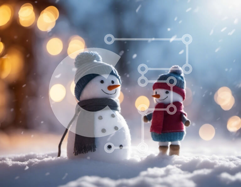 Intra Συλλεκτικό Ξύλινο Παζλ Plywood  4mm - Δύο χιονάνθρωποι στη χώρα των θαυμάτων του χειμώνα Σε Ξύλινο Κουτί - Διαστάσεις Puzzle: 10x10 cm – 25 κομμάτια