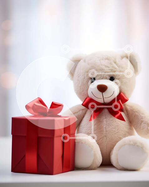 Intra Συλλεκτικό Ξύλινο Παζλ Plywood  4mm - Λευκό αρκουδάκι με ανοιχτό κόκκινο κουτί δώρου Σε Ξύλινο Κουτί - Διαστάσεις Puzzle: 10x10 cm – 25 κομμάτια