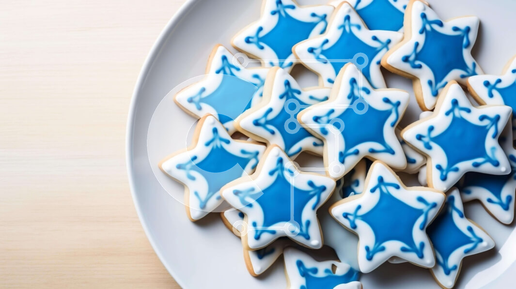 Σετ των 2 Intra Συλλεκτικό Ξύλινο Παζλ Plywood  4mm - Μπλε μπισκότα σε σχήμα αστεριού σε λευκό πιάτο Σε Ξύλινο Κουτί - Διαστάσεις: 10x10 cm – 25 κομμάτια