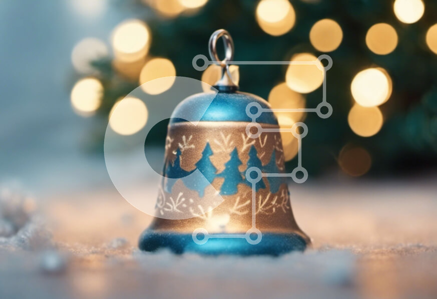 Intra Συλλεκτικό Ξύλινο Παζλ Plywood  4mm - Μπλε καμπάνα και χριστουγεννιάτικο δέντρο Σε Ξύλινο Κουτί - Διαστάσεις: 10x10 cm – 25 κομμάτια