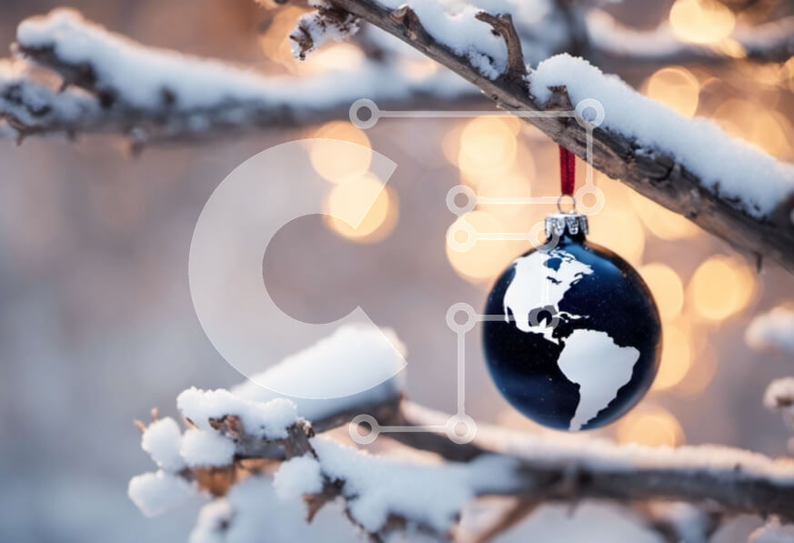 Intra Συλλεκτικό Ξύλινο Παζλ Plywood  4mm - Χιονισμένο κλαδί δέντρου με στολίδι του παγκόσμιου χάρτη Σε Ξύλινο Κουτί - Διαστάσεις: 10x10 cm – 25 κομμάτια