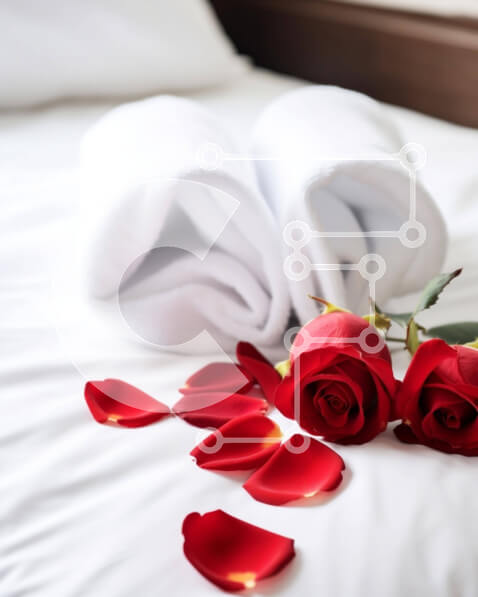 Intra Συλλεκτικό Ξύλινο Παζλ Plywood  4mm - Ρομαντικό κρεβάτι με κόκκινα τριαντάφυλλα και πέταλα Σε Ξύλινο Κουτί - Διαστάσεις Puzzle: 10x10 cm – 25 κομμάτια