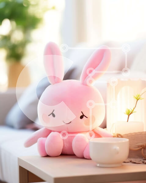 Intra Συλλεκτικό Ξύλινο Παζλ Plywood  4mm - Ζώο με ροζ λαγουδάκι στο τέλος του τραπεζιού στο άνετο σαλόνι Σε Ξύλινο Κουτί - Διαστάσεις Puzzle: 10x10 cm – 25 κομμάτια