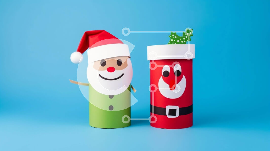 Intra Συλλεκτικό Ξύλινο Παζλ Plywood  4mm - Χάρτινα κύπελλα σε σχήμα Άγιου Βασίλη σε μπλε φόντο Σε Ξύλινο Κουτί - Διαστάσεις: 10x10 cm – 25 κομμάτια