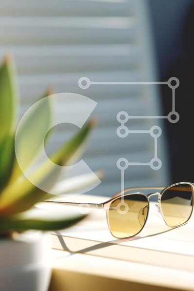 Intra Συλλεκτικό Ξύλινο Παζλ Plywood  4mm - Γυαλιά ηλίου με φυτό εσωτερικού χώρου Σε Ξύλινο Κουτί - Διαστάσεις Puzzle: 10x10 cm – 25 κομμάτια