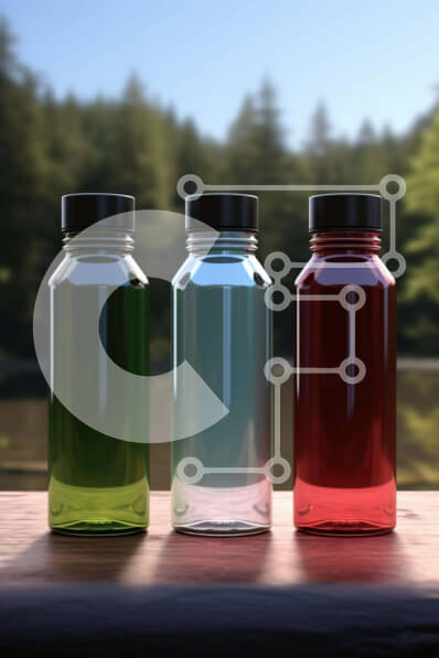 Intra Συλλεκτικό Ξύλινο Παζλ Plywood  4mm - Τρία γυάλινα μπουκάλια με χρωματιστά υγρά σε ένα ξύλινο τραπέζι Σε Ξύλινο Κουτί - Διαστάσεις Puzzle: 10x10 cm – 25 κομμάτια