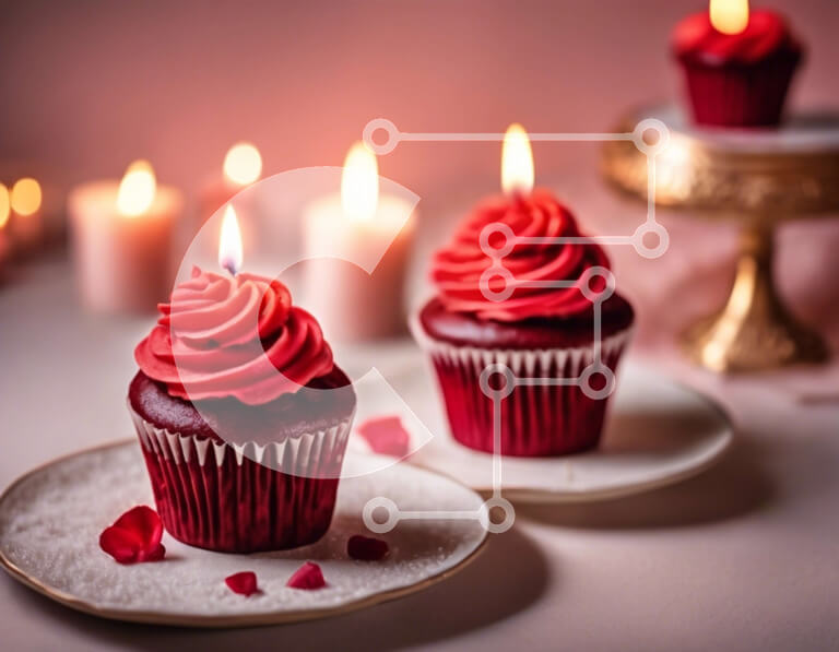 Σετ των 2 Intra Συλλεκτικό Ξύλινο Παζλ Plywood  4mm - Κόκκινα cupcakes με αναμμένα κεριά σε ένα τραπέζι Σε Ξύλινο Κουτί - Διαστάσεις: 10x10 cm – 25 κομμάτια