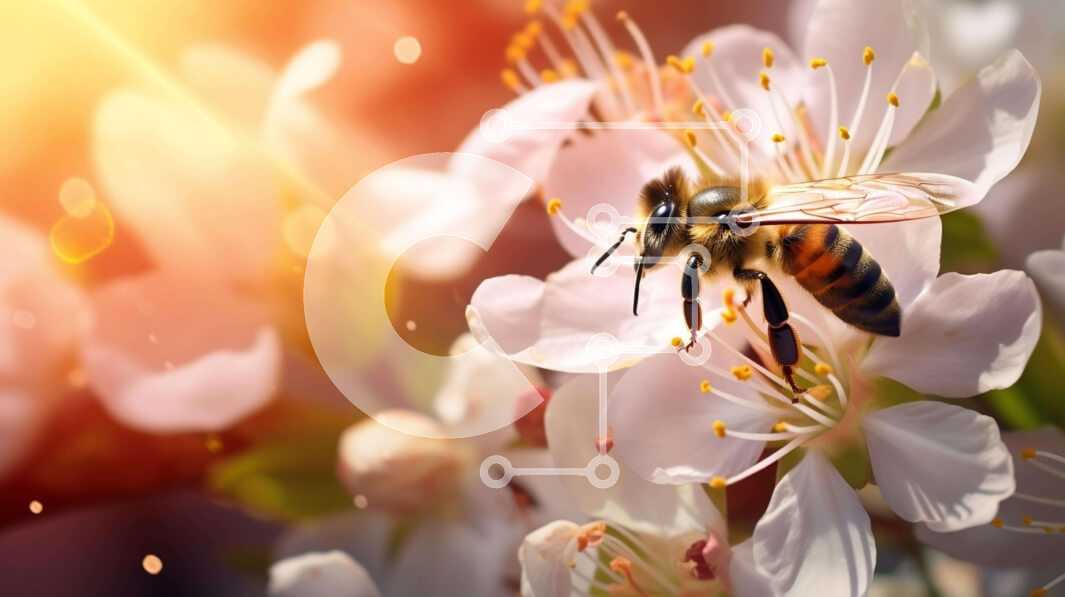 Intra Συλλεκτικό Ξύλινο Παζλ Plywood  4mm - Μέλισσα στα άνθη της μηλιάς στο έντονο φως του ήλιου Σε Ξύλινο Κουτί - Διαστάσεις: 10x10 cm – 25 κομμάτια