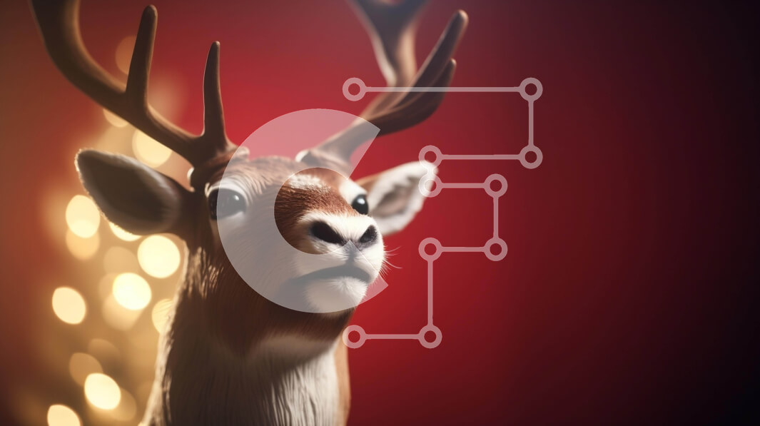 Intra Συλλεκτικό Ξύλινο Παζλ Plywood  4mm - Διακόσμηση κεφαλιού ελαφιού με χριστουγεννιάτικα φωτάκια σε πορτοκαλί φόντο Σε Ξύλινο Κουτί - Διαστάσεις Puzzle: 10x10 cm – 25 κομμάτια