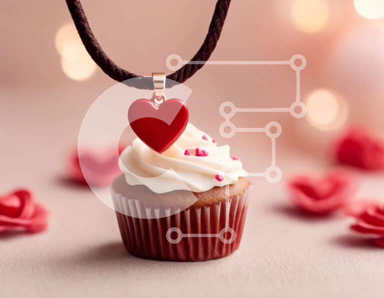 Intra Συλλεκτικό Ξύλινο Παζλ Plywood  4mm - Κρεμαστό κολιέ Cupcake με κόκκινες καρδιές Σε Ξύλινο Κουτί - Διαστάσεις Puzzle: 10x10 cm – 25 κομμάτια