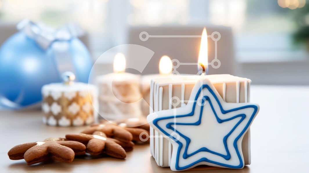 Intra Συλλεκτικό Ξύλινο Παζλ Plywood  4mm - Μπλε κερί σε σχήμα αστεριού με μπισκότα και διακοσμητικά Σε Ξύλινο Κουτί - Διαστάσεις: 10x10 cm – 25 κομμάτια