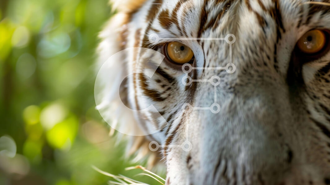 Σετ των 2 Intra Συλλεκτικό Ξύλινο Παζλ Plywood  4mm - Κοντινό πλάνο μιας λευκής τίγρης που κοιτάζει επίμονα την κάμερα Σε Ξύλινο Κουτί - Διαστάσεις: 10x10 cm – 25 κομμάτια