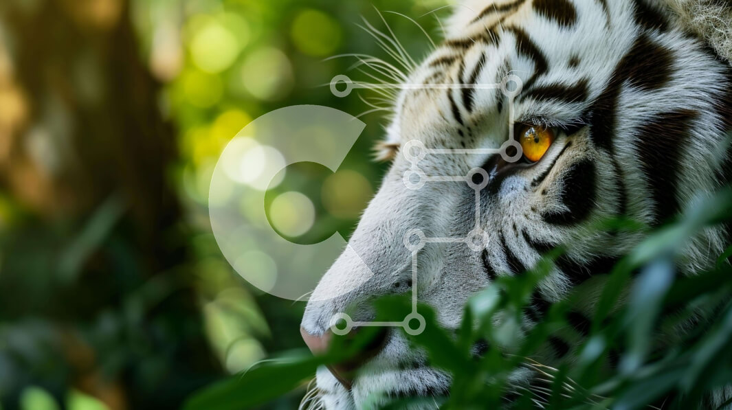 Σετ των 2 Intra Συλλεκτικό Ξύλινο Παζλ Plywood  4mm - Λευκή τίγρη στο δάσος με φωτεινά πορτοκαλί μάτια Σε Ξύλινο Κουτί - Διαστάσεις: 10x10 cm – 25 κομμάτια