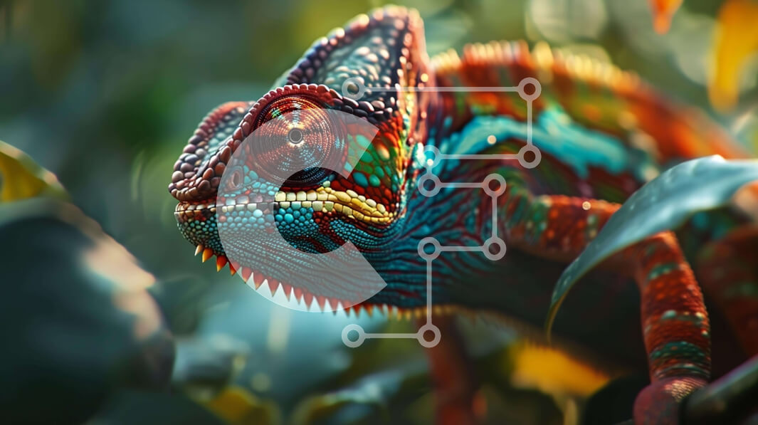 Σετ των 2 Intra Συλλεκτικό Ξύλινο Παζλ Plywood  4mm - Ζωηρόχρωμη σαύρα χαμαιλέοντας που κάθεται στα φύλλα Σε Ξύλινο Κουτί - Διαστάσεις: 10x10 cm – 25 κομμάτια