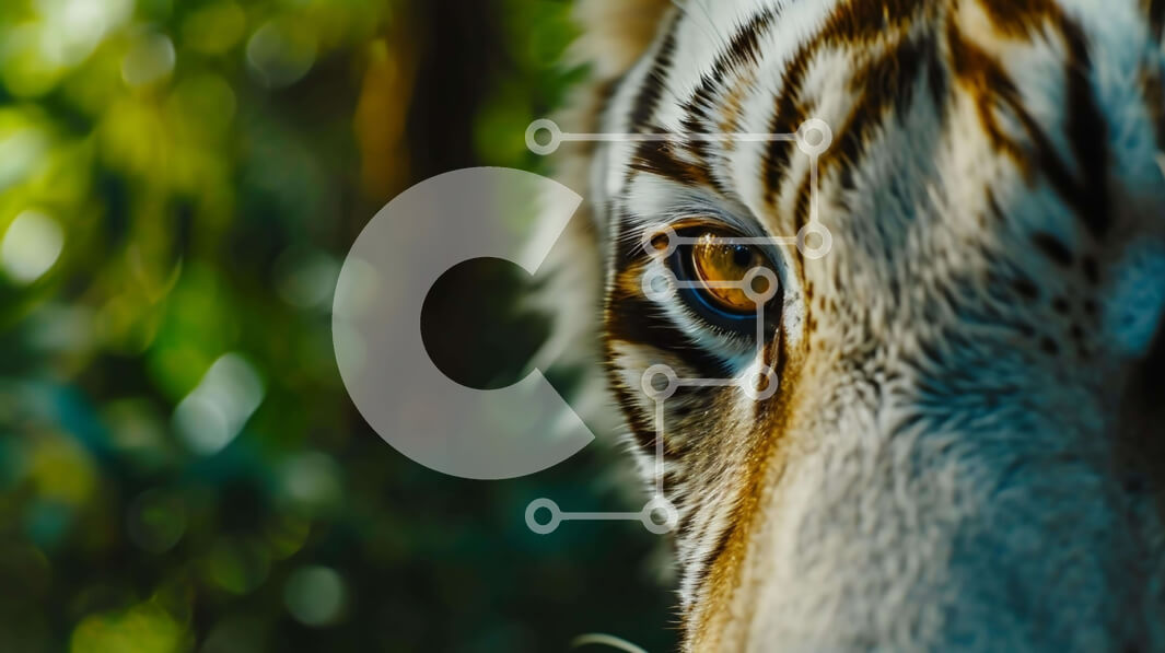 Σετ των 2 Intra Συλλεκτικό Ξύλινο Παζλ Plywood  4mm - Κοντινό πλάνο του ματιού ενός πορτοκαλιού τίγρης Σε Ξύλινο Κουτί - Διαστάσεις: 10x10 cm – 25 κομμάτια