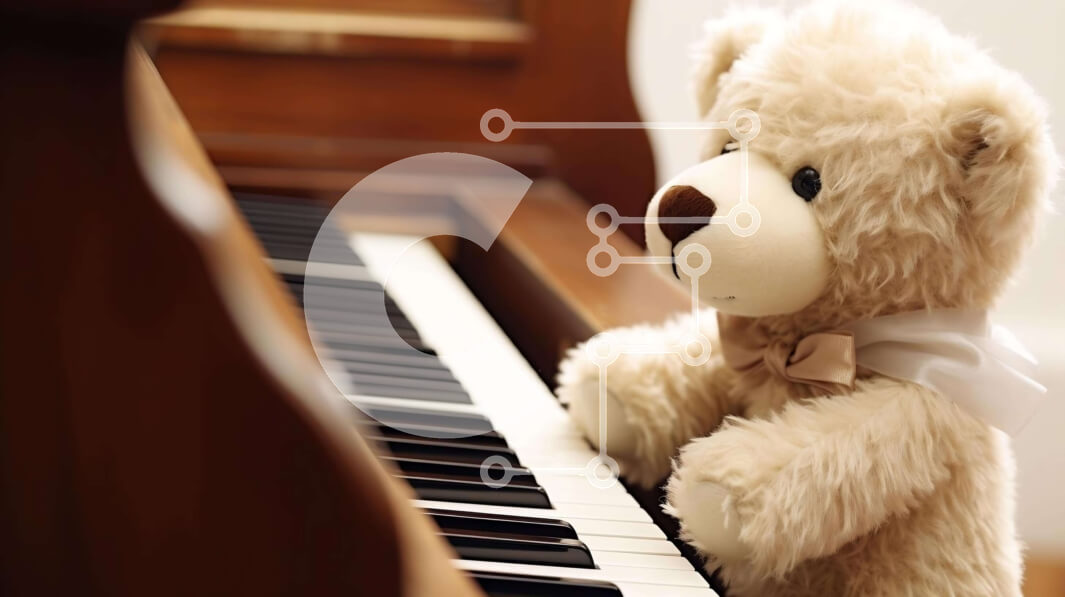 Intra Συλλεκτικό Ξύλινο Παζλ Plywood  4mm - Teddy Bear παίζει πιάνο σε μουσική παράσταση Σε Ξύλινο Κουτί - Διαστάσεις Puzzle: 10x10 cm – 25 κομμάτια