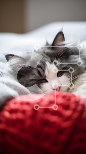 Σετ των 2 Intra Συλλεκτικό Ξύλινο Παζλ Plywood  4mm - Ήρεμος ύπνος: Ασπρόμαυρη γάτα σε κόκκινη πλεκτή κουβέρτα Σε Ξύλινο Κουτί - Διαστάσεις: 10x10 cm – 25 κομμάτια