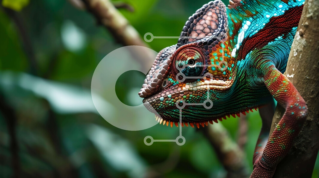 Σετ των 2 Intra Συλλεκτικό Ξύλινο Παζλ Plywood  4mm - Πολύχρωμος χαμαιλέοντας σκαρφαλωμένος στο κλαδί του δέντρου Σε Ξύλινο Κουτί - Διαστάσεις: 10x10 cm – 25 κομμάτια