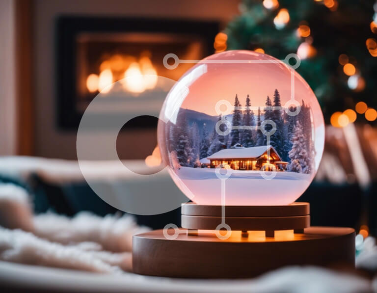 Intra Συλλεκτικό Ξύλινο Παζλ Plywood  4mm - Snow Globe σε τραπεζάκι σαλονιού μπροστά από το τζάκι Σε Ξύλινο Κουτί - Διαστάσεις Puzzle: 10x10 cm – 25 κομμάτια