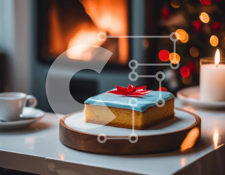 Σετ των 2 Intra Συλλεκτικό Ξύλινο Παζλ Plywood  4mm - Κέικ με μπλε και λευκές ρίγες σε διακοσμητικό πιάτο Σε Ξύλινο Κουτί - Διαστάσεις: 10x10 cm – 25 κομμάτια