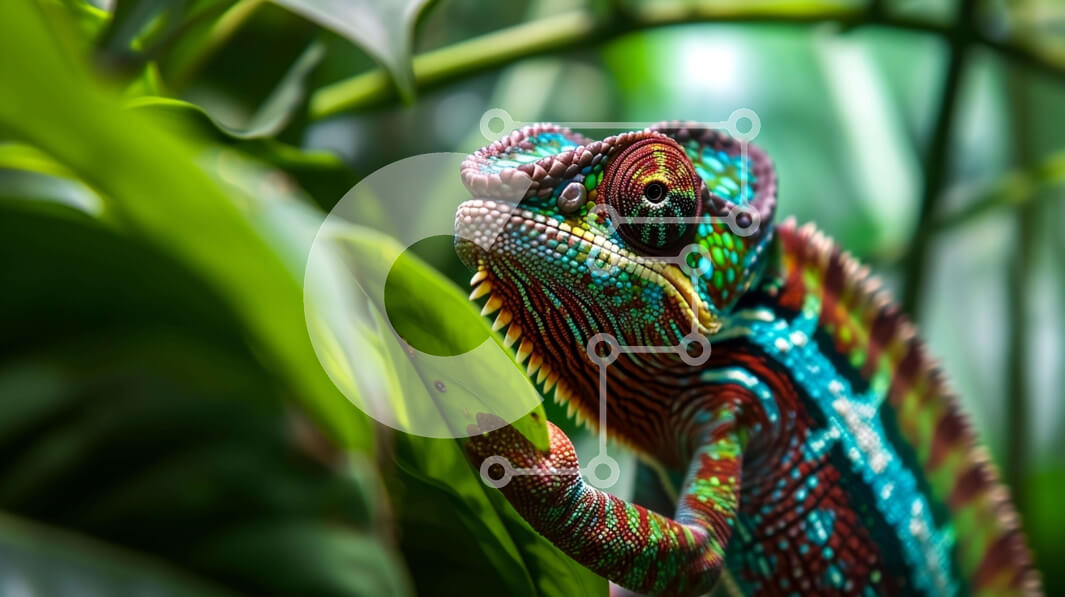 Σετ των 2 Intra Συλλεκτικό Ξύλινο Παζλ Plywood  4mm - Πολύχρωμος χαμαιλέοντας στα πράσινα φύλλα Σε Ξύλινο Κουτί - Διαστάσεις: 10x10 cm – 25 κομμάτια