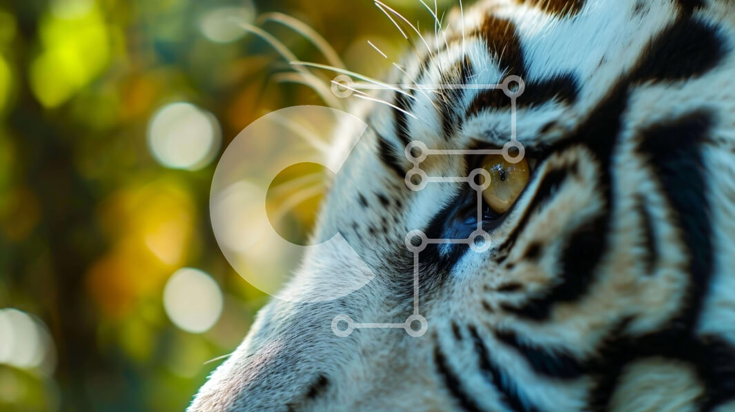 Σετ των 2 Intra Συλλεκτικό Ξύλινο Παζλ Plywood  4mm - Κοντινή όψη του προσώπου λευκής τίγρης ενηλίκων Σε Ξύλινο Κουτί - Διαστάσεις: 10x10 cm – 25 κομμάτια