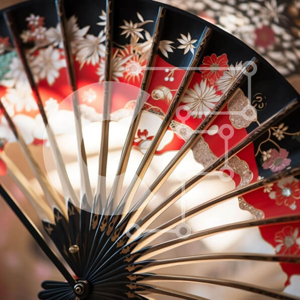 Intra Συλλεκτικό Ξύλινο Παζλ Plywood  4mm - Περίπλοκη μαύρη, κόκκινη και λευκή βεντάλια με φλοράλ σχέδια Σε Ξύλινο Κουτί - Διαστάσεις Puzzle: 10x10 cm – 25 κομμάτια