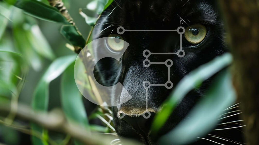 Intra Συλλεκτικό Ξύλινο Παζλ Plywood  4mm - Μαύρος Πάνθηρας που κρυφοκοιτάζει από τα πράσινα φύλλα στο δάσος Σε Ξύλινο Κουτί - Διαστάσεις: 10x10 cm – 25 κομμάτια