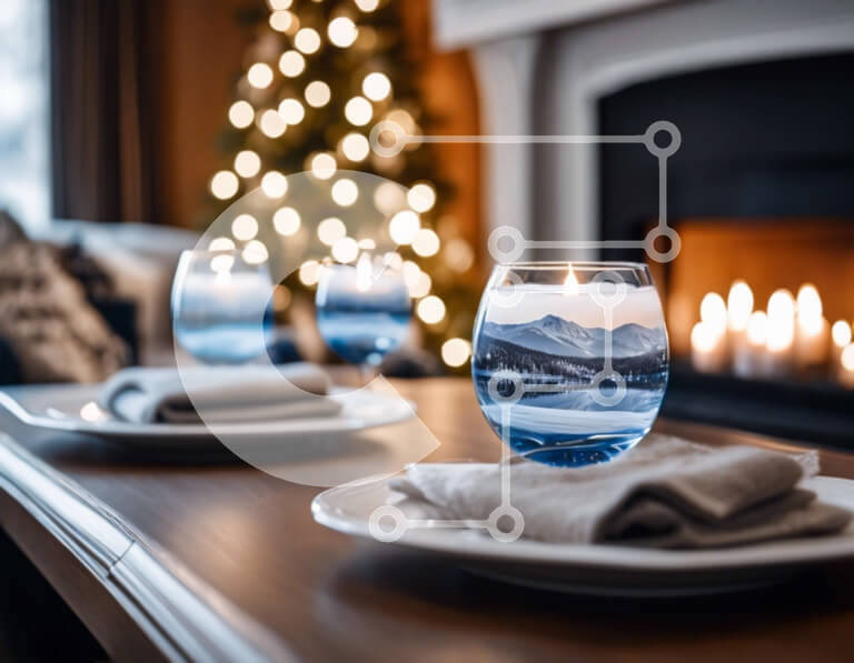 Intra Συλλεκτικό Ξύλινο Παζλ Plywood  4mm - Ποτήρια κρασιού με θέα στο βουνό δίπλα στο τζάκι Σε Ξύλινο Κουτί - Διαστάσεις Puzzle: 10x10 cm – 25 κομμάτια