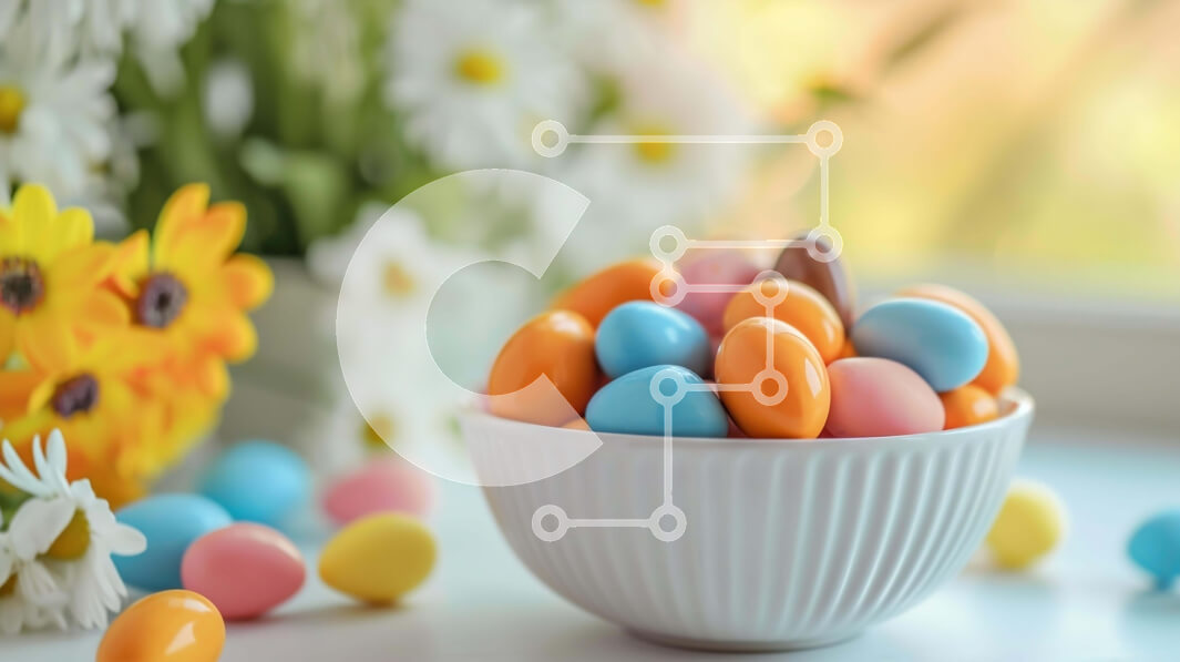 Intra Συλλεκτικό Ξύλινο Παζλ Plywood  4mm - Πολύχρωμες πασχαλινές καραμέλες σε λευκό μπολ Σε Ξύλινο Κουτί - Διαστάσεις: 10x10 cm – 25 κομμάτια