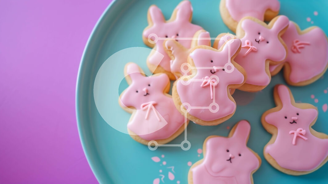 Σετ των 2 Intra Συλλεκτικό Ξύλινο Παζλ Plywood  4mm - Πιάτο με μπισκότα σε σχήμα ροζ λαγουδάκι με ροζ πάγωμα Σε Ξύλινο Κουτί - Διαστάσεις: 10x10 cm – 25 κομμάτια