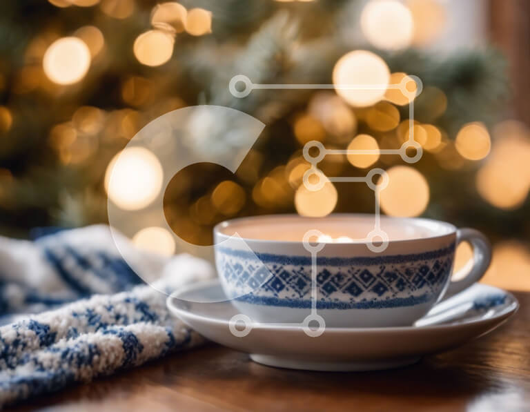 Intra Συλλεκτικό Ξύλινο Παζλ Plywood  4mm - Ζεστό κακάο με χριστουγεννιάτικο δέντρο και πλεκτά κασκόλ Σε Ξύλινο Κουτί - Διαστάσεις: 10x10 cm – 25 κομμάτια