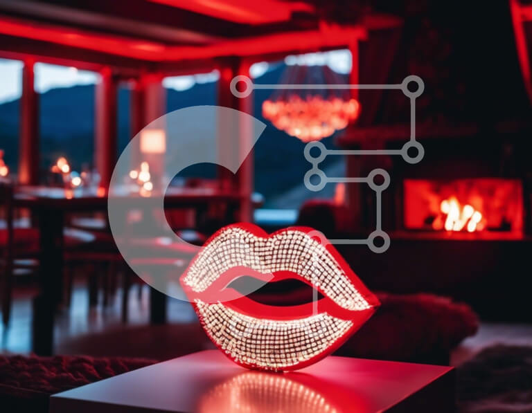 Intra Συλλεκτικό Ξύλινο Παζλ Plywood  4mm - Κόκκινο φως LED σε σχήμα χείλους στο σαλόνι Σε Ξύλινο Κουτί - Διαστάσεις Puzzle: 10x10 cm – 25 κομμάτια