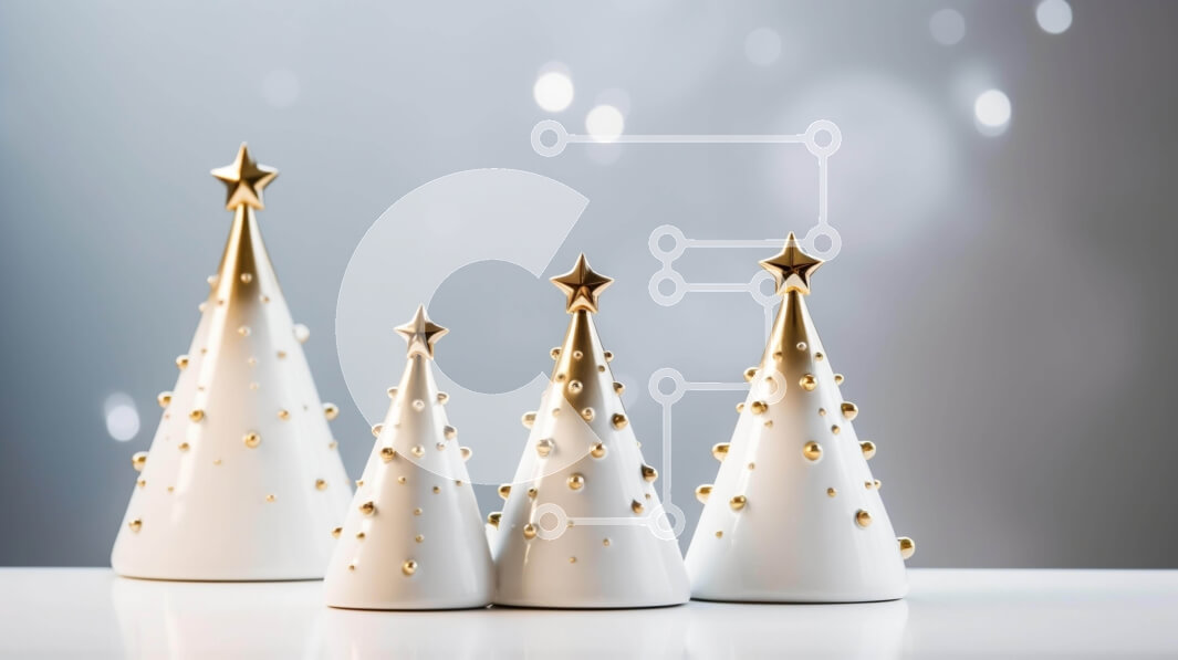 Intra Συλλεκτικό Ξύλινο Παζλ Plywood  4mm - Λευκά και χρυσά κεραμικά χριστουγεννιάτικα δέντρα με φωτισμένο φόντο Σε Ξύλινο Κουτί - Διαστάσεις: 10x10 cm – 25 κομμάτια